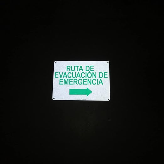 TRADESAFE Emergency Evacuation Route Arrow Right Sign – Ruta De Evacuación De Emergencia Spanish Sign, Quick Install, Light Reflective, UV-Resistant, Waterproof, 14” X 10” Aluminum Safety Signs