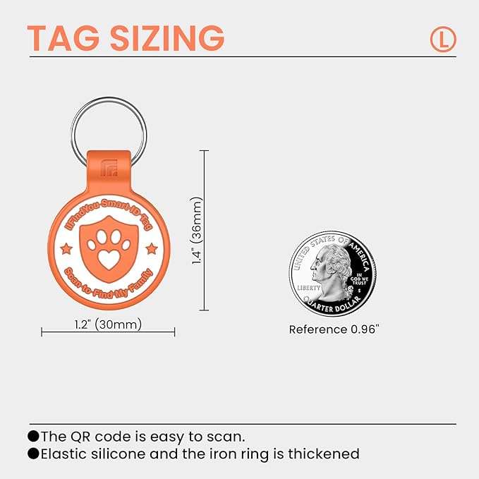Silicone Dog Tags Personalized for Pets with QR Code, Emergency Contact Info, Anti-Lost, Scan Location Alerts(Orange-L)