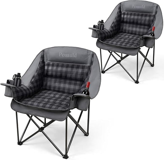 2 Pack Oversized XL Camping Chair for Adults, Heavy Duty Padded Folding Camp Chairs with Cup Holder, Supports 500lbs, Large Outdoor Widen Comfy Lawn Chairs for Tailgating Sports Beach Yard