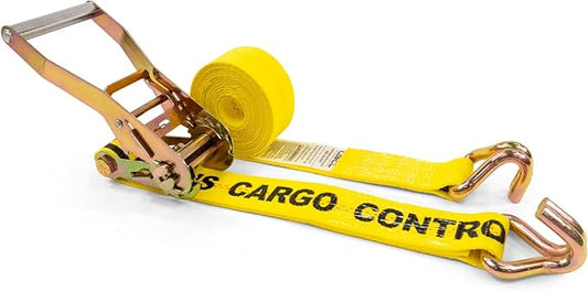 US Cargo Control Wire Hook Ratchet Strap 2 Inch x 12 Foot, 10,000 LBS Break Strength, Ratchet Straps Heavy Duty with Double J Hooks, Cargo Tie Downs for Flatbed Trailers and Trucks