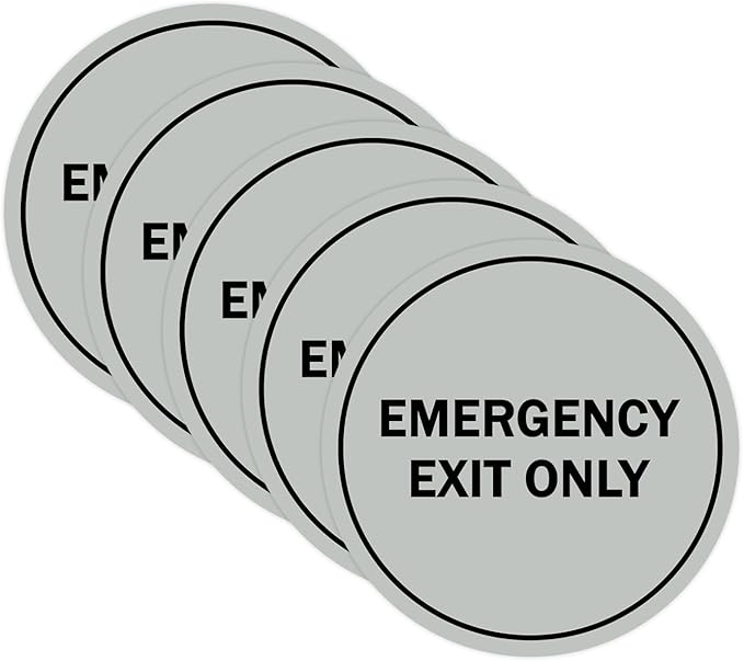Signs ByLITA Circle Emergency Exit Only Sign (Lt Gray) - Medium 5 Pack