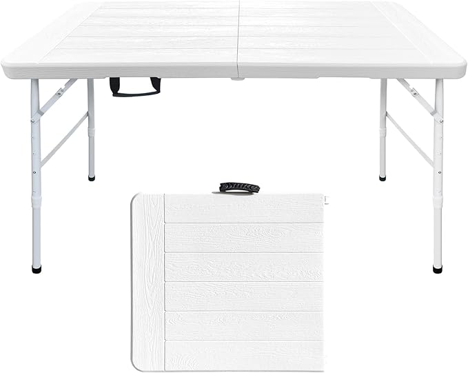 Folding Table, 4FT/6 FT Foldable Table with Carrying Handle, Steel Legs Heavy Duty Portable Utility Table for Party, Dining, Wedding, Events, Picnic Indoor, Outdoor, Camping