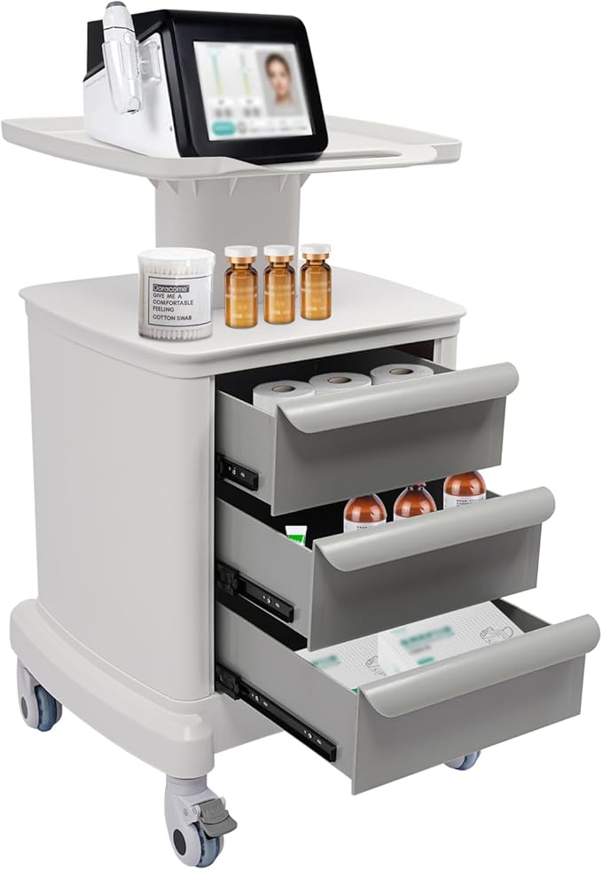 Mobile Medical Cart with 3 Drawers, Utility Cart with Wheels Commercial Hospital Office Lab Cart Beauty Salon Storage Trolley, for Hospital Lab Clinic Pet Shop