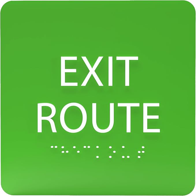6" X6" Exit Route Sign - ADA Compliant Tactile Graphics Grade 2 Braille Text Acrylic Wall Signs - Building Fire Safety, Visibility, Emergency Response, Evacuation Door Sign
