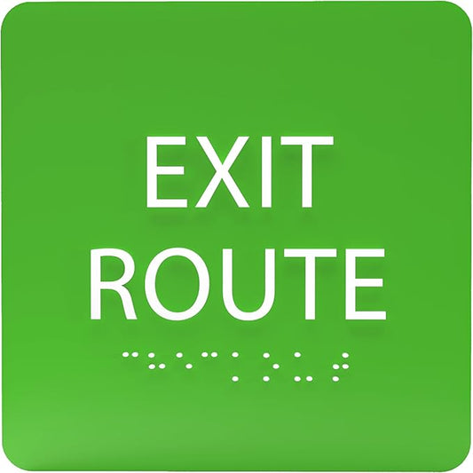 6" X6" Exit Route Sign - ADA Compliant Tactile Graphics Grade 2 Braille Text Acrylic Wall Signs - Building Fire Safety, Visibility, Emergency Response, Evacuation Door Sign