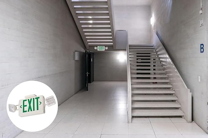 Lithonia Lighting Basics LED Exit Sign/Emergency Light Combo, Red/Green Switchable Exit Sign and Emergency Lights for Business, 2-Head Fixture, Square Lights, Remote Capacity, White (ECRG HO SQ M6)