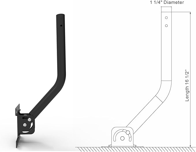 PIBIDI Adjustable Outdoor Antenna & Weather Station Mounting Pole Universal Mount Brackets - Easy Installation, Solid Structure, Weather Proof (1 1/4" Diameter,16 1/2" Arm Length)