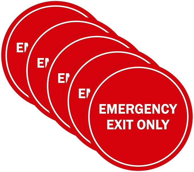 Signs ByLITA Circle Emergency Exit Only Sign (Red) - Medium 5 Pack