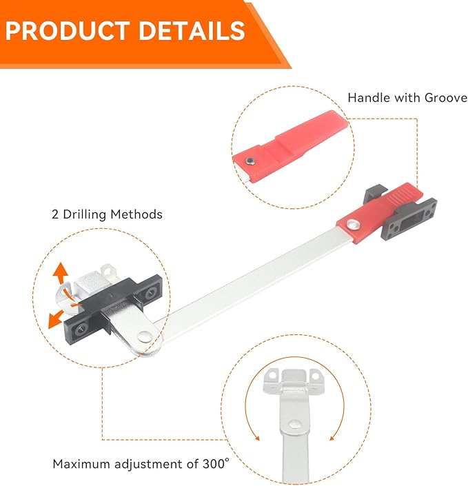 RV Emergency Window Latch, Aluminum RV Emergency Exit Window Latch Replacement, Camper Exit Window Lock, Window Support Holder with Red Handle for Travel Trailer