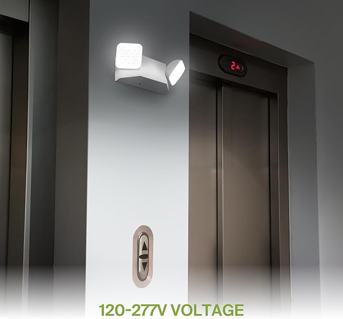 ASD LED Emergency Lights with Battery Backup - 120-277V UL 2.5W Two Square Head Adjustable for Business, Commercial Hardwired Damp Location Emergency Exit Power Outage Lights