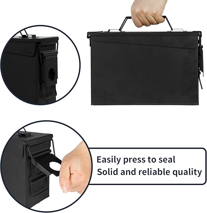 GUGULUZA Metal Ammo Can 30/50 Cal, Lockable Bullet Storage Case, Waterproof & Airtight Containers Box with Flip Top for Long-Term Storage Shotgun, Rifles, Pistols Ammunition