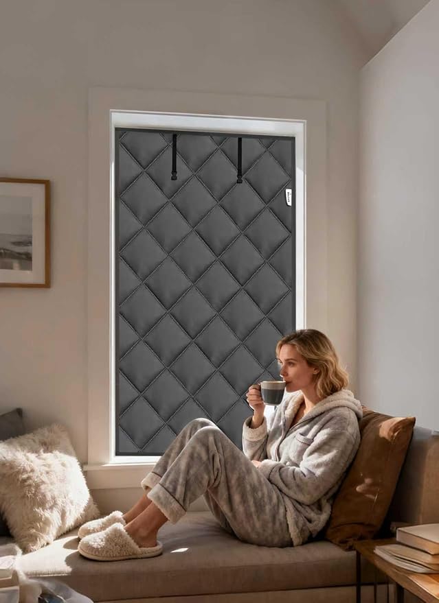 Window Insulation Kit for Winter Heavy Duty Reusable 27" x 39", Oxford Cloth Thermal Insulated Window Cover for Winter, Weatherproofing Window Insulation Kits to Keep Warm, Gray
