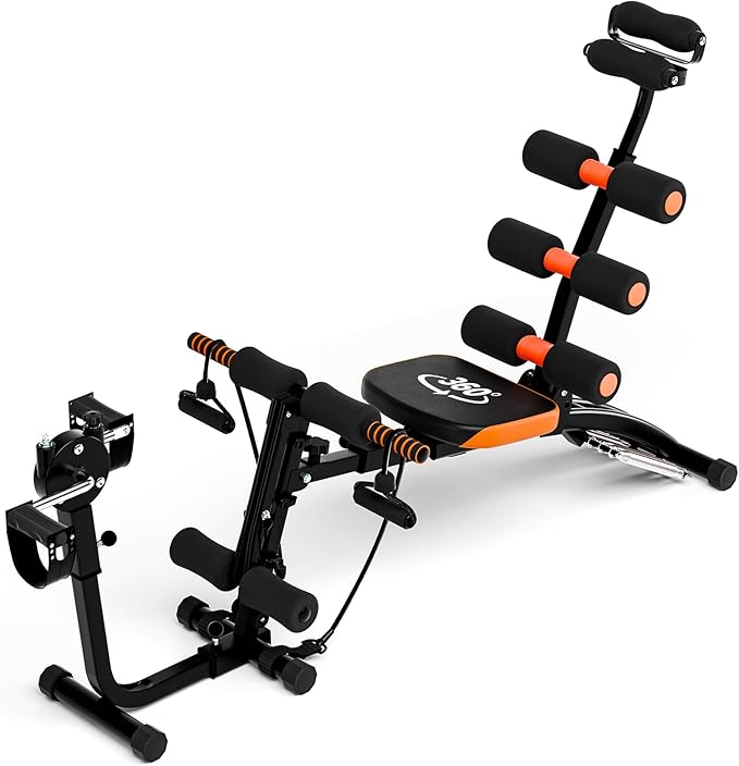 All-in-One Ab Workout Bench, Ab Machine, Workout Bench for Home Gym, Multi-Functional Adjustable Crunch Machine, Exercise Equipment for Total Body Workout (Black Yellow)