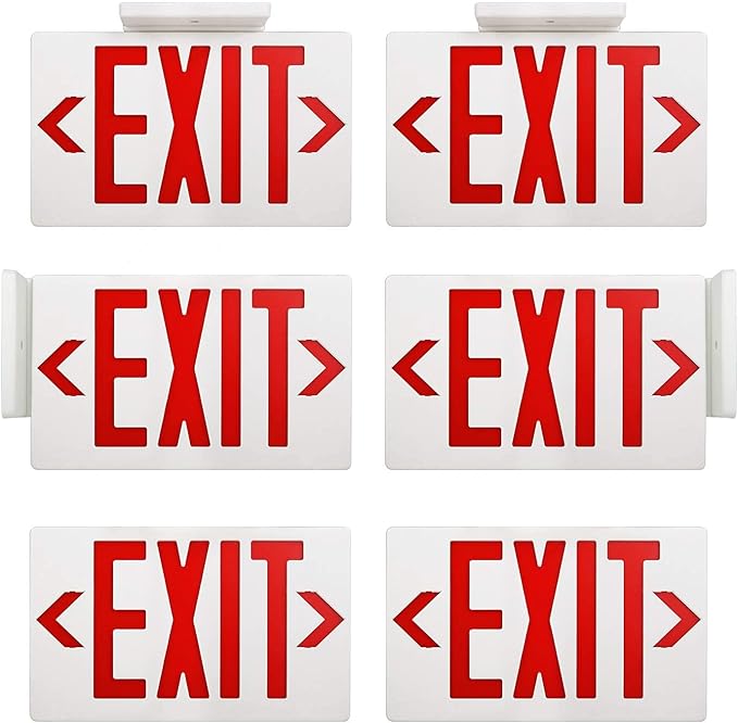 AKT LIGHTING Red LED Exit Sign Emergency Light with Battery Backup, Double Face Hardwired Red Letter Emergency Exit Lighting For Business, Restaurant, Commercial, Supermarket, UL-Listed, 120-277V, 6PCS