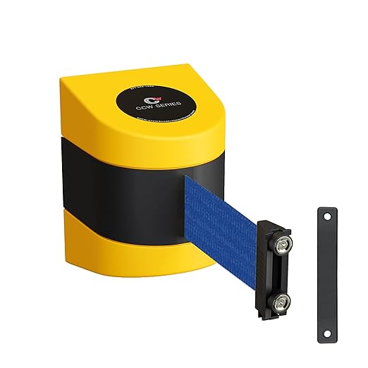 Crowd Control Warehouse - CCW Series WMB-230 Magnetic Wall Mount Retractable Belt Barrier - 30 Foot Belt, Dark Blue Belt with Yellow ABS Case