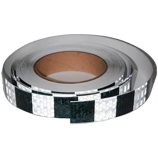 Black White Reflective Tape 1 inch Wide for Trailer, Outdoor Waterproof High Visibility Safety Warning Adhesive Strips (66 feet)