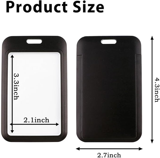 2-Pack Black Card Holder Set, Clear Plastic ID Badge Holder, Top Slot for Lanyard & Keychain, Reusable PVC Card Sleeve for Work Office School Access Card