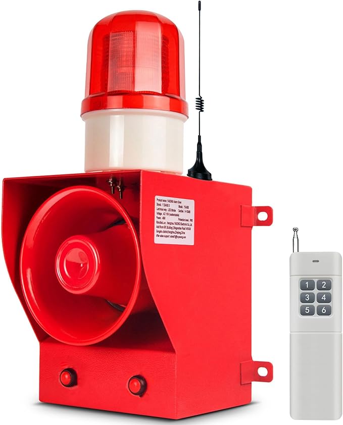 0.31mile Wireless Remote Control Siren Adjustable Volume Tone Waterproof 130dB Horn Security Alarm Systerm with LED Strobe Light AC110-120V