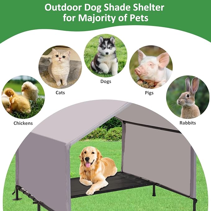 Dog Shade Shelter Outdoor Tent for Small Medium Large Dogs, Outside Sun Rain Canopy Pet House for Dogs Cats Livestock, Grey