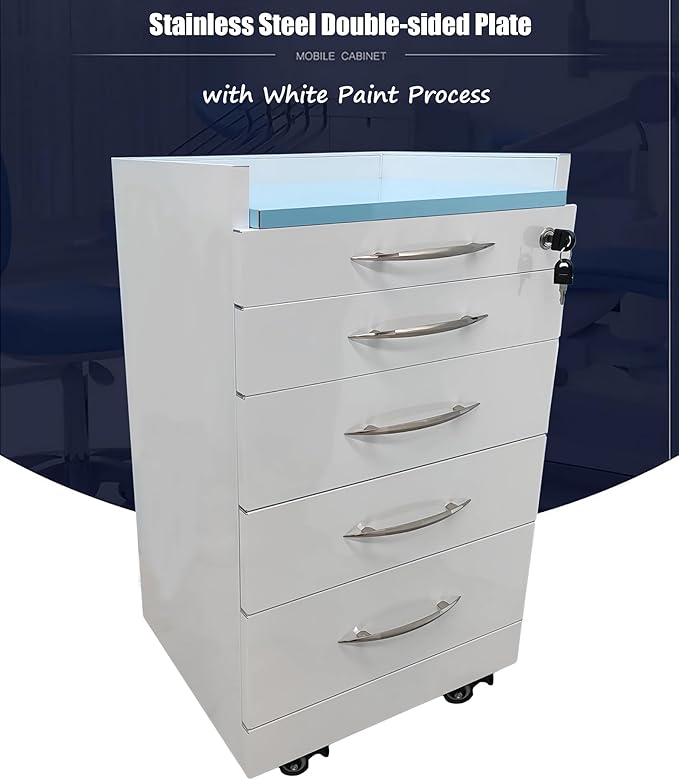 INTSUPERMAI 4 Drawer Mobile Storage Cabinet Stainless Steel Movable Utility Cart Dental Assistant's Mobile Cabinet File Storage Dresser with Wheels Self Priming Orbit