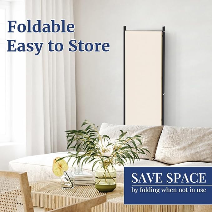 Kokorona 4 Panel Room Divider, 6FT Tall Rolling Privacy Screen with Lockable Wheels, Folding Wall Dividers Portable Room Divider for Room Separation, Included - Cover Strips, Beige, 88''W x 70''H
