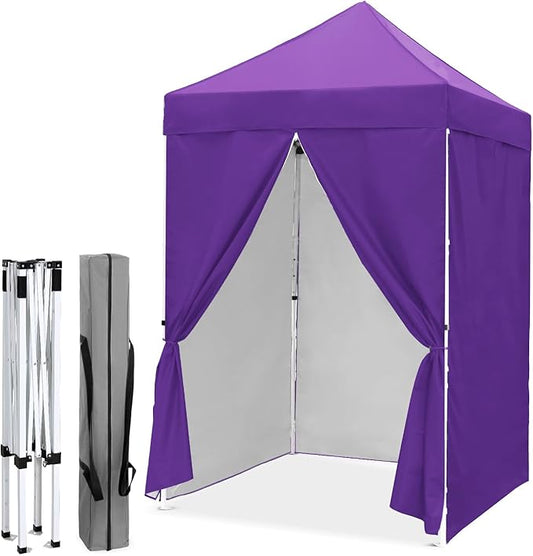 EAGLE PEAK 5x5 Instant Canopy with 4-Side Wall Panels, Small Pop up Portable Canopy Tent with Carry Bag, Light Weight Sun Shelter for Sports, Camping and Beach, Purple