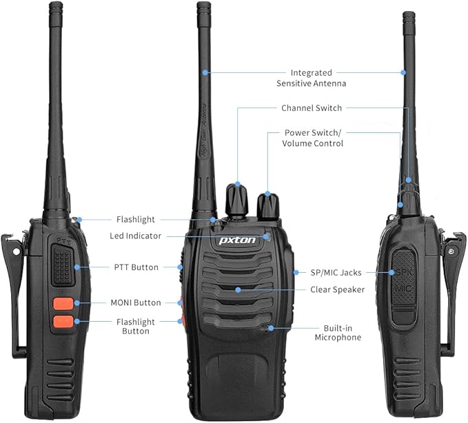 pxton PX-8S-01 walkie talkies for Adults with Upgraded Headset,Handheld Portable Two Way radios Long Range Include Rechargeable walkie Talkie Li-ion Battery and USB Charger（2 Pack）