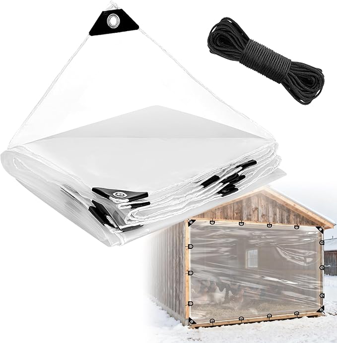 6x8ft Anti-Tear Clear Tarp Waterproof for Patio Winterizing - 5 mil Snowproof & Windproof Clear Plastic Tarps with Grommets for Garden Enclosure Chicken Coop