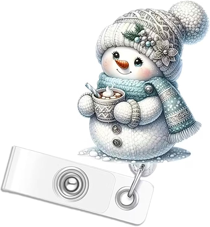 Snowman Badge Holder Winter Badge Reel Cute Christmas Nurse Badge Holder with Alligator Clip Cartoon Scarf Hat Snowman Badge Reels Retractable ID Name Badge Clips for Nurse Teacher Office Decoration