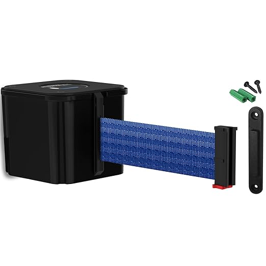 WM412 Retractable Belt Wall Mounted Smooth Black Crowd Control Barrier and Receiving End, 30' Blue Belt
