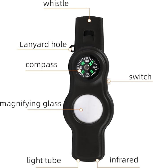 Emergency Survival Safety Whistle，Whistle for Kids with Lanyard,Compass,Thermometer,Ideal for Kayaking, Boating, Hiking, Camping, Climbing