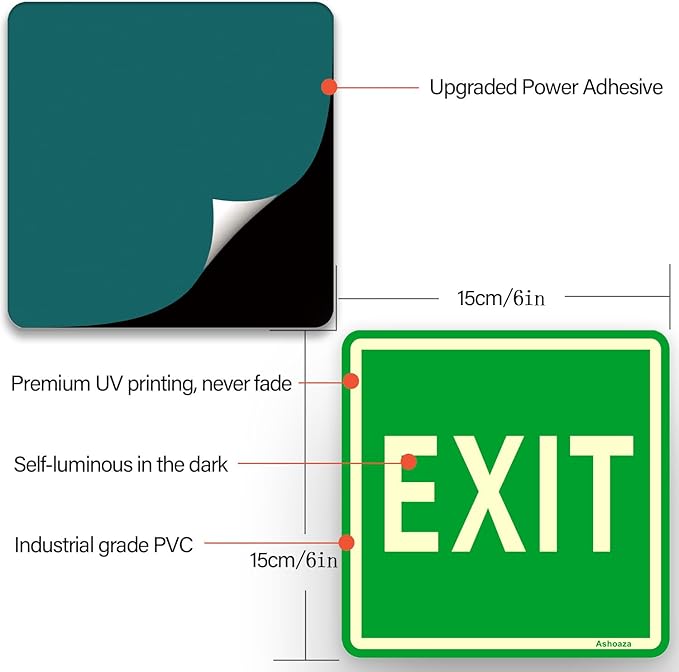 Exit Signs Glow in the Dark Exit Decals, 8 Pcs, (Cm 15x15), Emergency Exit Sign Sticker with Directional Arrow of Exit Light
