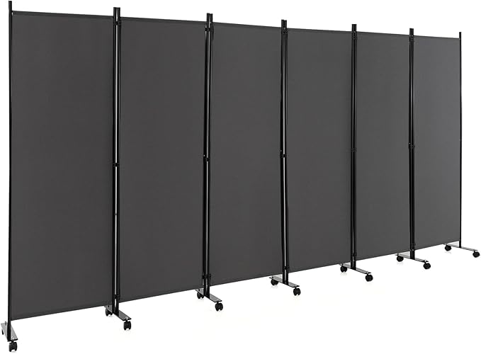 Giantex 6 Panel Room Divider, 132''W x 68''H Large Folding Privacy Screen, Rolling Partition Room Dividers for Home Office Studio Separation, Freestanding Fabric Wall Divider Screen on Wheels, Gray