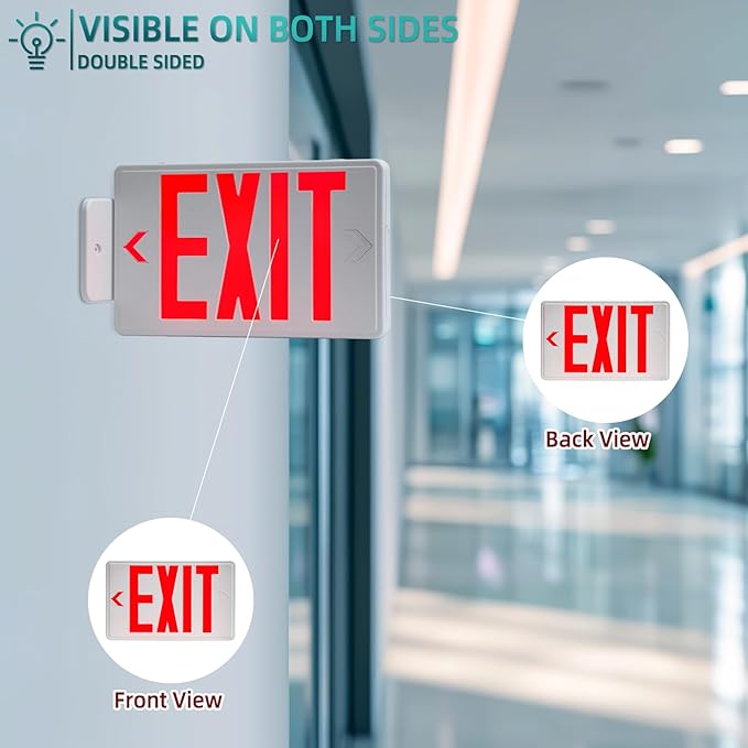 Exit Sign with Battery Backup,Commercial Exit Signs, Red Emergency Exit Light,Combo for Business,Dual-Sided, UL Certified, 120V/277V AC,4 Pack