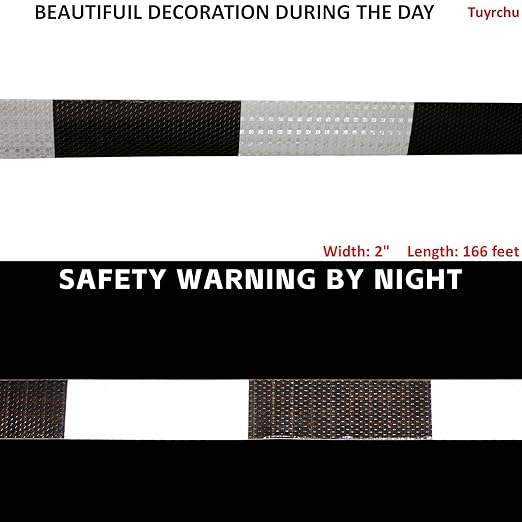 Black White Reflective Tape 2 inch X 166 feet, Outdoor Waterproof Hazard Conspicuity Warning Industrial Marking Tape