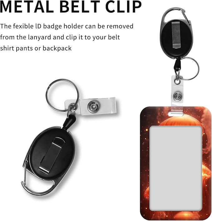 ID Badge Holder with Retractable Lanyard for Women & Men,Vertical ID Card Holder Wallet,Clear Window&Card Slot,Detachable Neck Strap for Nurse Teacher Office,Golden Jellyfish Glow
