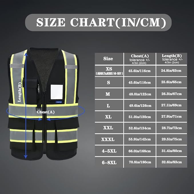 AYKRM Security Vest for Men Women 7 Pockets High Visibility Reflective Safety Vest Front Zipper Meets ANSI/ISEA