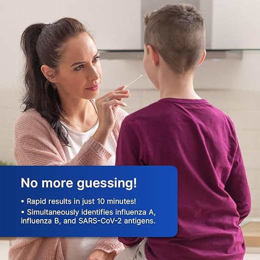 CorDx Tyfast At Home Flu A/B and COVID 19 Multiplex Rapid Test, Easy Nasal Swab, Fast Results in 10 Minutes, 25 Tests