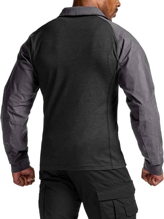 CQR Men's Combat Shirt Tactical 1/4 Zip Long Sleeve Military BDU Shirts Camo EDC Top with Pockets