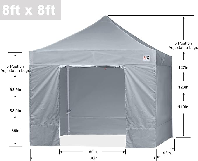 ABCCANOPY Easy Pop Up Canopy Tent with Sidewalls 8x8 Commercial -Series, Gray