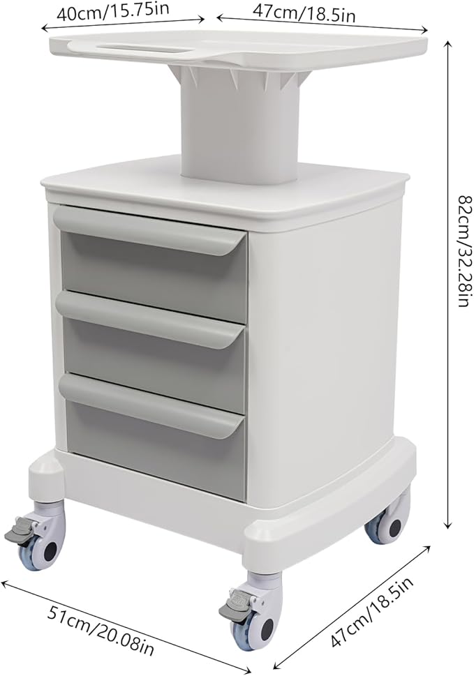 Mobile Medical Cart with 3 Drawers, Utility Cart with Wheels Commercial Hospital Office Lab Cart Beauty Salon Storage Trolley, for Hospital Lab Clinic Pet Shop