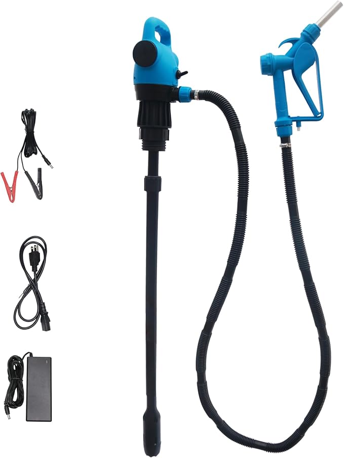 120V AC / 12V DC Electric Drum Pump, 55 Gallon Barrel Fuel Pumps with 2-Inch Bung Adapter with Supply 34 in-49 inTelescoping Suction Tube 5 GPM Flow Rate for DEF, Diesel, Water, Antifreeze