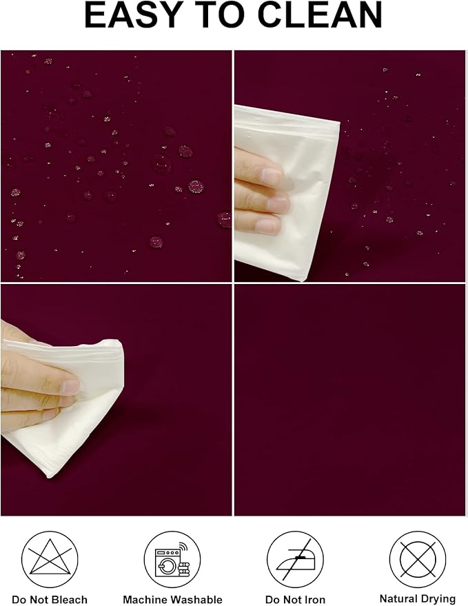 Fokitut 2 Pack Waterproof Rectangle Tablecloth, 60x120 Inch,Stain Resistant and Wrinkle Polyester Table Cloth, Fabric Table Cover for Kitchen Dining, Wedding, Party, Holiday Dinner-Burgundy