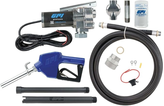 GPI - M-150 Series Fuel Transfer Pump, Automatic Shut-Off Nozzle with Filter Kit, 15 GPM, 12 Volt (110612-03)