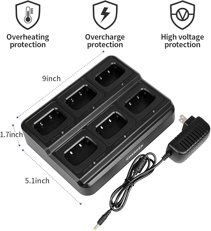 pxton walkie talkies for Adults Long Range with Upgraded Earpiece,radios walkie talkies Rechargeable Portable Two Way Radios with 6 Way Multi Gang Charger and Li-ion Battery (6 Pack)