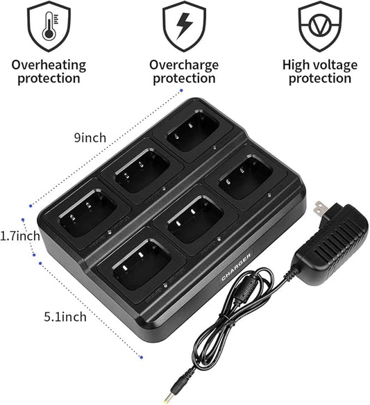 pxton walkie talkies for Adults Long Range with Upgraded Earpiece,radios walkie talkies Rechargeable Portable Two Way Radios with 6 Way Multi Gang Charger and Li-ion Battery (6 Pack)