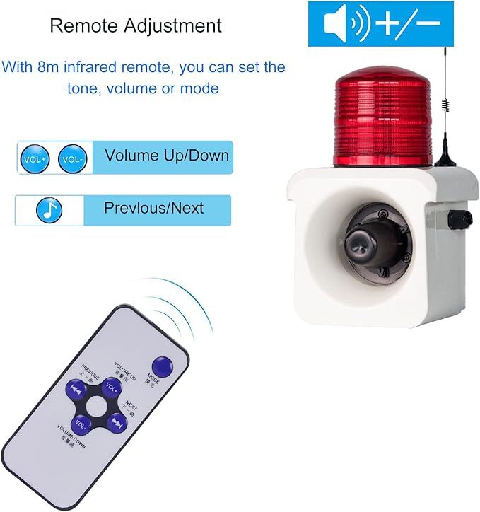 YASONG SLA-800Y Wireless Remote Control Alarm Siren(2km/1.24 mi), LED Strobe Warning Light 120dB Horn Power 15W AC110V for Loss Prevetion, Warehouse, Factories