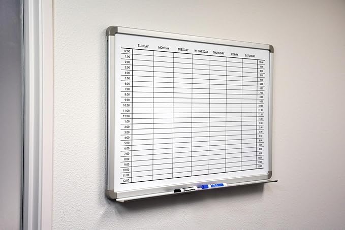 Weekly by Hour Dry-Erase Scheduling Whiteboard 48" x 36"
