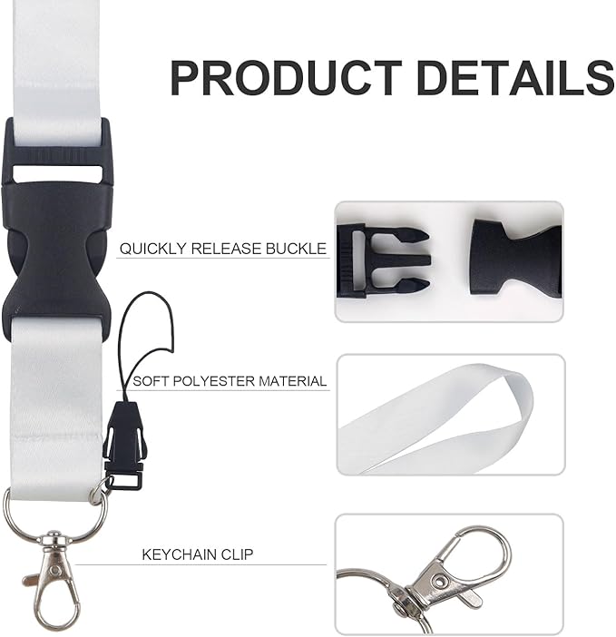 White Lanyards for Id Badges, Vertical Badge Holder with Keychain, Retractable and Breakaway Lanyard for Women Teacher Nurse