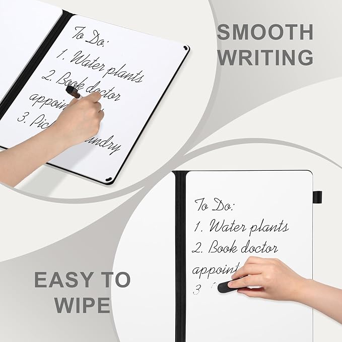 AGM Portable White Board Dry Erase Notebook, 12" x 9" Double Sided Folding Whiteboards with 3 Pens, Small Travel Dry Erase Board Skin-Friendly Material for Study, Meeting, Planning, Dark
